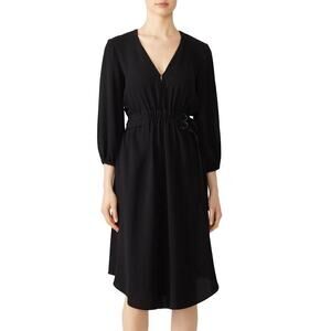 Shoshanna Waldorf Dress Cinched Waist Long Sleeve V-Neck Knee Length Black 4